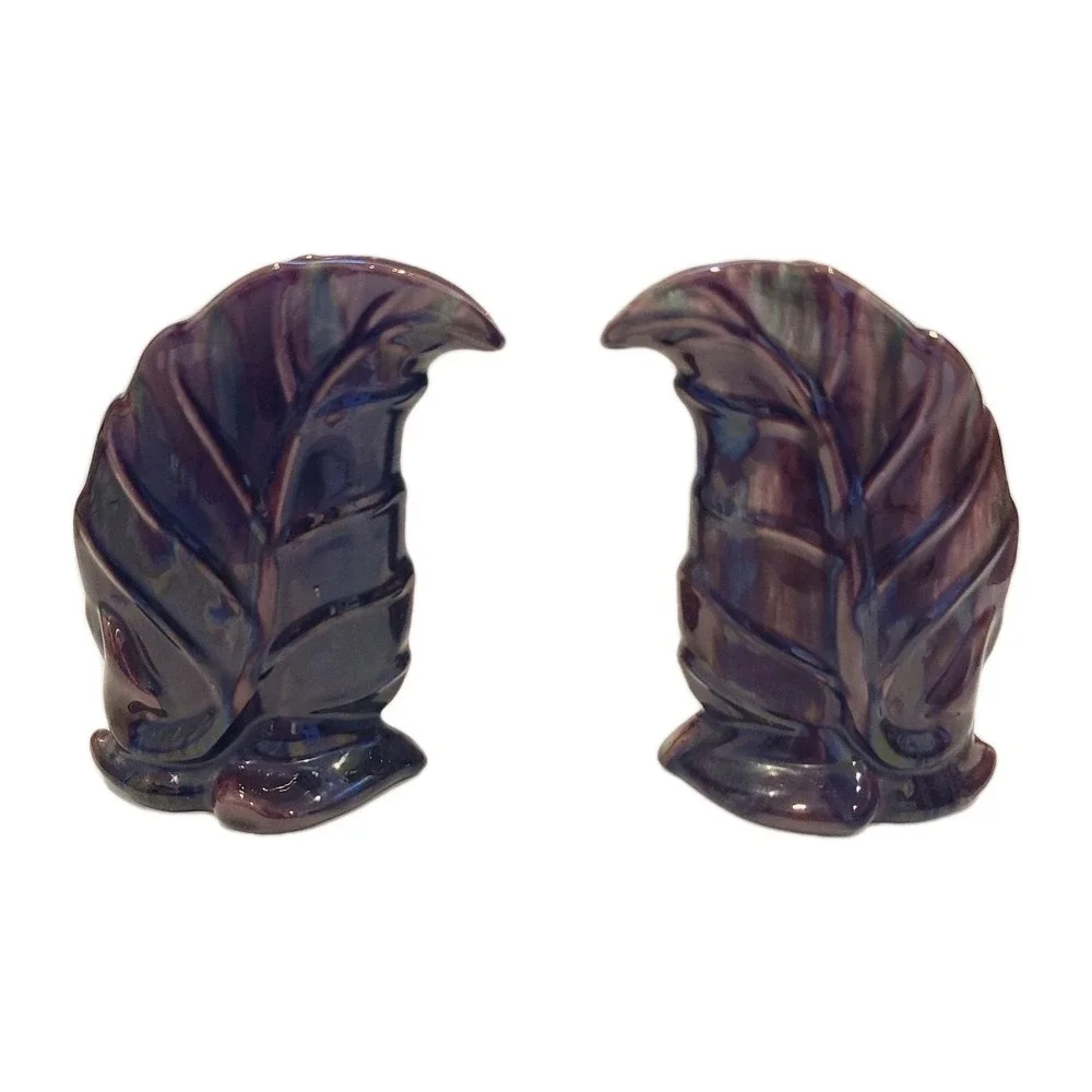 Pair‎ of MCM Royal Haeger Brown Green Briar Agate Leaf Pottery Vase 6